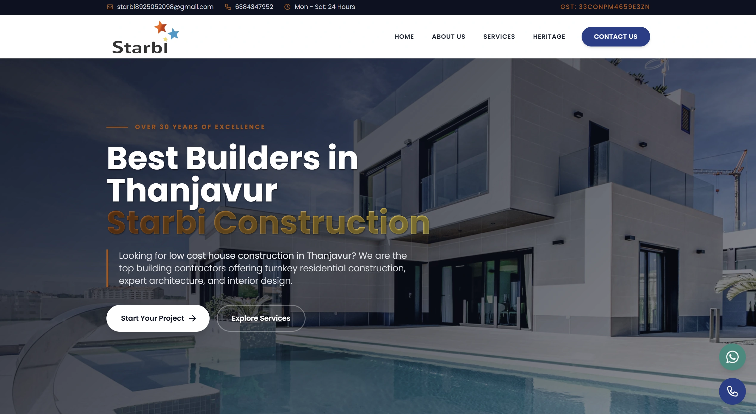 Construction company website development for Starbi Construction